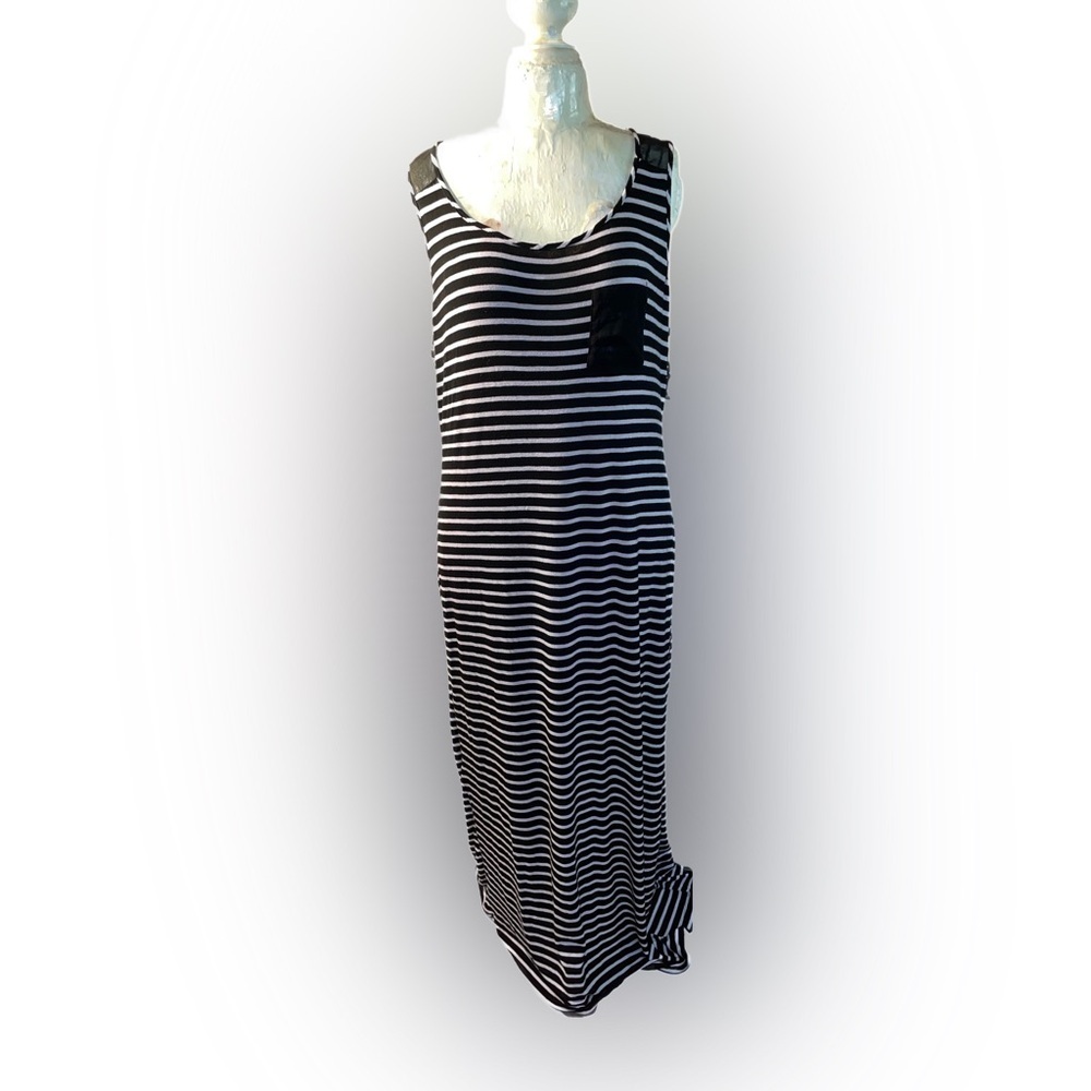 Edgy Expresso Size 2X Nautical Sleeveless Blue/White Stripped Maxi Sail Dress